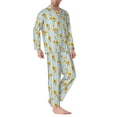 thumbnail image 2 of Naloa Blue White Striped Sunflower Men’s Pajamas Set - Long Sleeve Button Down Sleep Shirt and Pajama Bottoms Sleepwear Set-Medium, 2 of 7