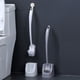 thumbnail image 1 of Juego de cepillos de inodoro con base - Cepillo de plástico blanco y gris para limpiar inodoro de baño, mango de 18,5 pulgadas para limpieza bajo borde y esquinas, montaje en pared o soporte para, 1 of 6
