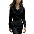thumbnail image 5 of Aueoeo Womens Satin Blouse Cowl Neck Silk Long Sleeve Dressy Tops Fall Trendy Fashion Business Casual Outfit, 5 of 8