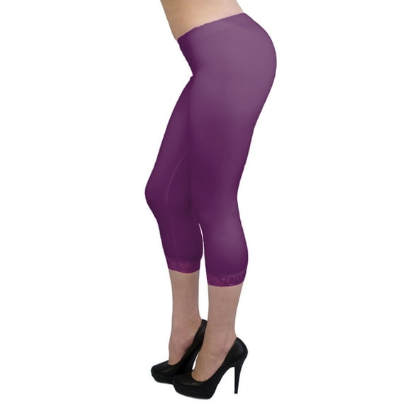 Vivian's Fashions Capri Leggings - Cotton, Lace (Misses and Misses Plus Sizes)