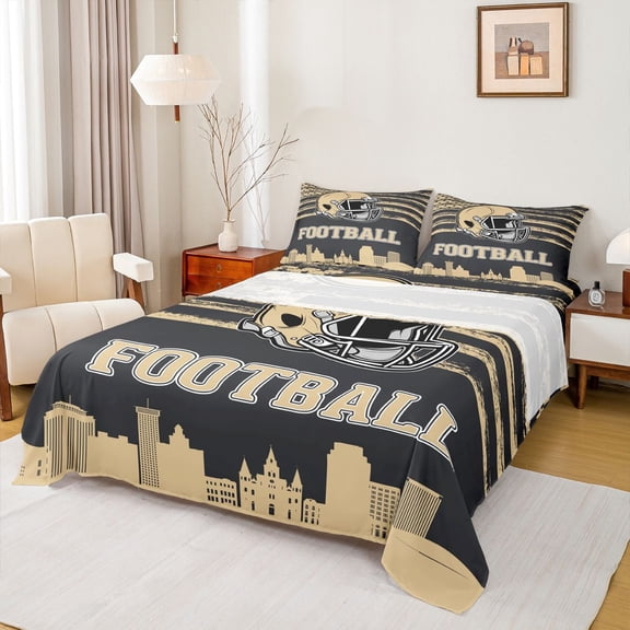 Erosebridal Helmet City Silhouette Bed Sheets Twin,New Orleans Bedding Sets Twin Size,American Football Sheet Set Twin,Breathable Room Decorative,3pcs