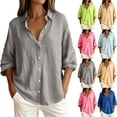 thumbnail image 7 of Fesfesfes Fashion Women's Casual Blouses Solid V-Neck Styles with Hem Slits and Loose Fitting Featuring Button Details That Enhance Chaming, 7 of 7