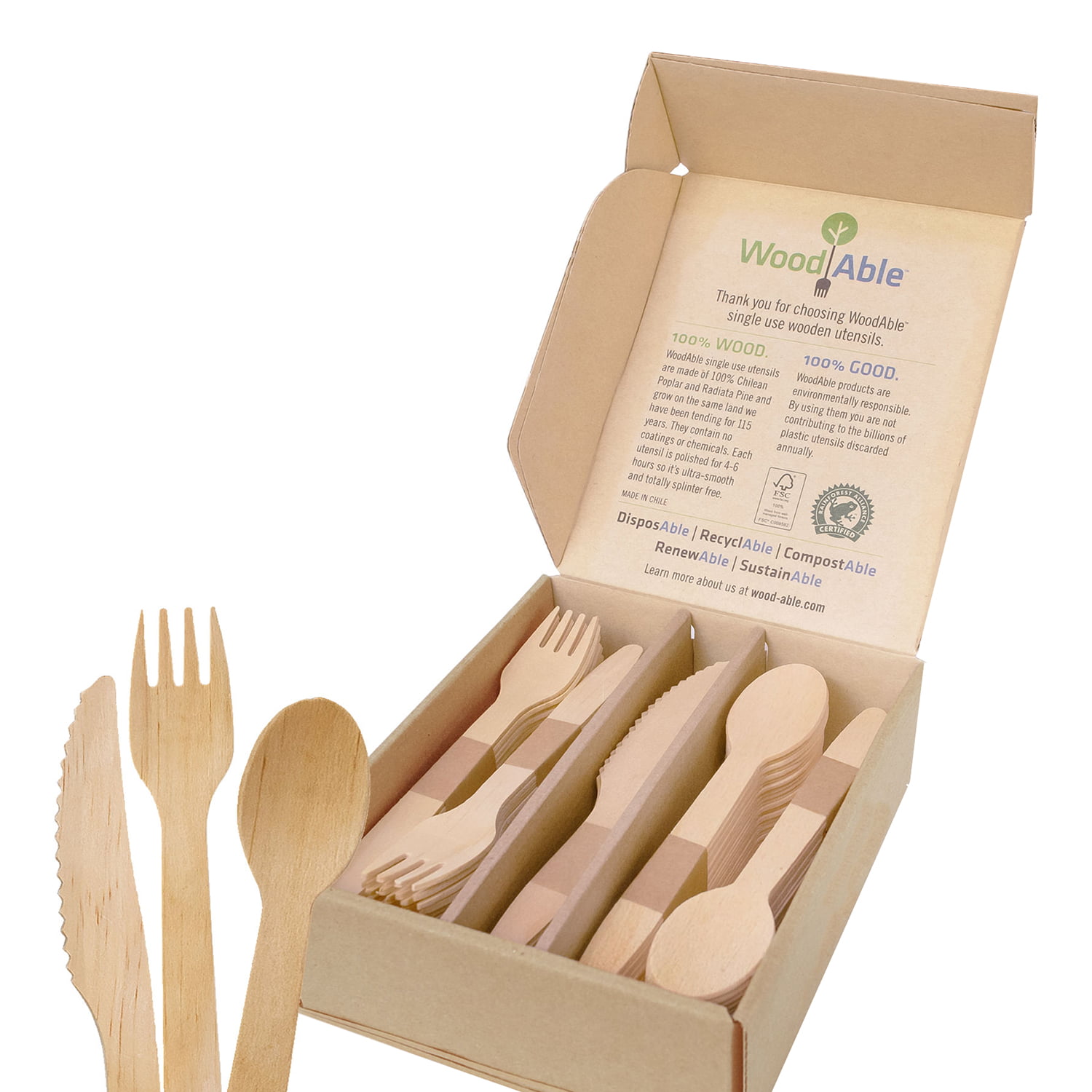 300 Wooden Cutlery Set Disposable Biodegradable Eco Friendly Recyclable Plastic Free for Picnic Party 100 Knives Pack of 300 100 Spoons 100 Forks