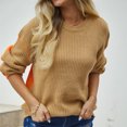 thumbnail image 6 of Lovskoo Sweaters for Women Casual Trendy Color Contrast Knitted Pullover Long Sleeve Round-Neck Sweater Khaki, 6 of 8
