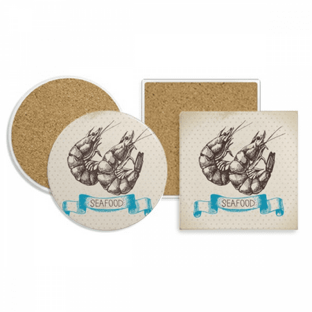 

Seafood Shrimp Marine Organism Coaster Cup Mug Holder Absorbent Stone Cork Base Set