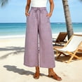thumbnail image 2 of JGGSPWM Women Linen Pants Casual Loose Fit High Waist Trousers Boho Wide Leg Beach Pants Summer Outfits 2026 Trendy Purple M, 2 of 8