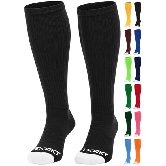 Exxact Sports Over the Calf Baseball Socks - Athletic Tube Socks for Football, Softball, Hockey, Youth & Adult Sizes (Black, Small)