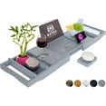 thumbnail image 3 of Royal Craft Wood Expandable Bamboo Bathtub Tray Caddy – Bathroom Caddy Organizer for Bath Tub with Tablet, Wine Glass & Soap Holder – Relaxing Spa Bath Shelf for Home Us (Gray), 3 of 9