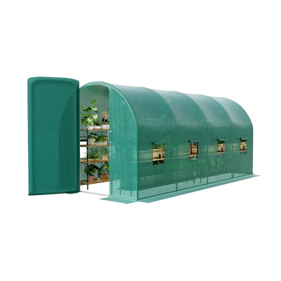Towallmark Walk-in Greenhouse Tunnel 15x6.5x6.5ft,Galvanized Steel Tunnel Greenhouse with Zippered Doors and Window,Garden Hot House for Home Gardening Seed Germination