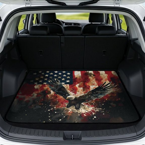 SEANATIVE Car Trunk Mat All Weather Protection Cargo Liner with Non-Slip Backing, Pet-Friendly Scratch-Resistant Auto Accessories for SUV Truck Van, Patriotic American Flag Eagle
