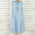 thumbnail image 4 of snilers Cotton Linen Dresses for Women Summer Sleeveless V Neck Button Down Tank Dress Flowy Beach Midi Sundress with Pockets S-2XL, 4 of 7