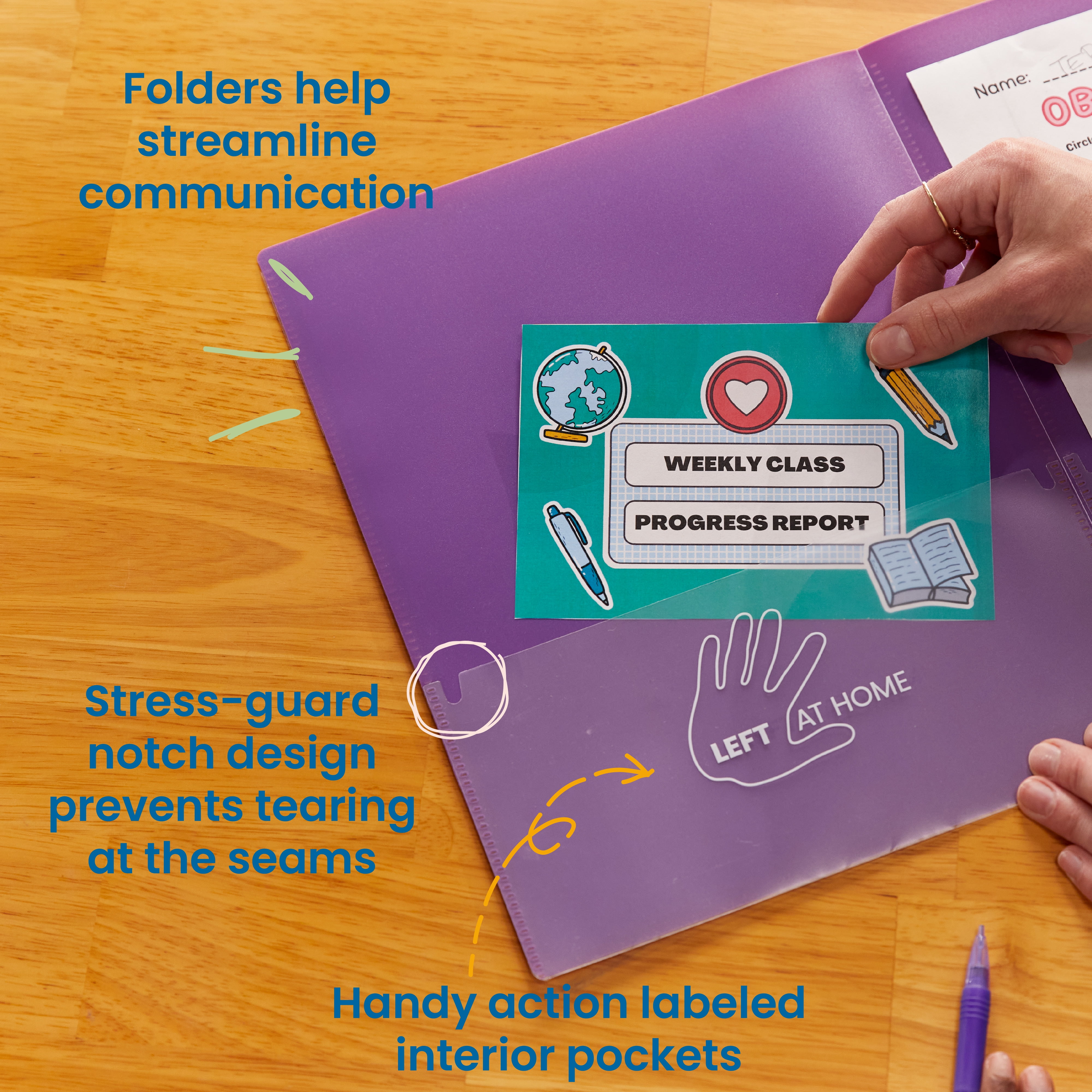 ECR4Kids 2-Pocket Parent-Teacher Classroom Communication Folder, Supplies, Bright Purple, 36-Piece