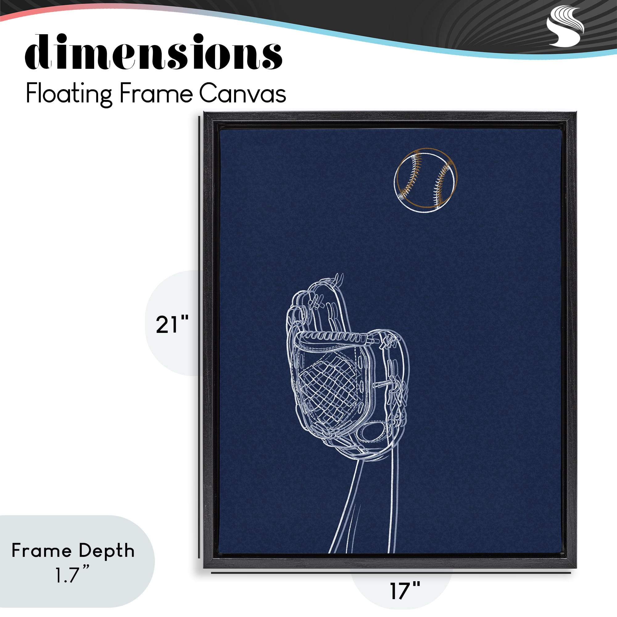 Stupell Industries Baseball Lines Contour Black Framed Floater Canvas Wall Art, design by Marcus Prime