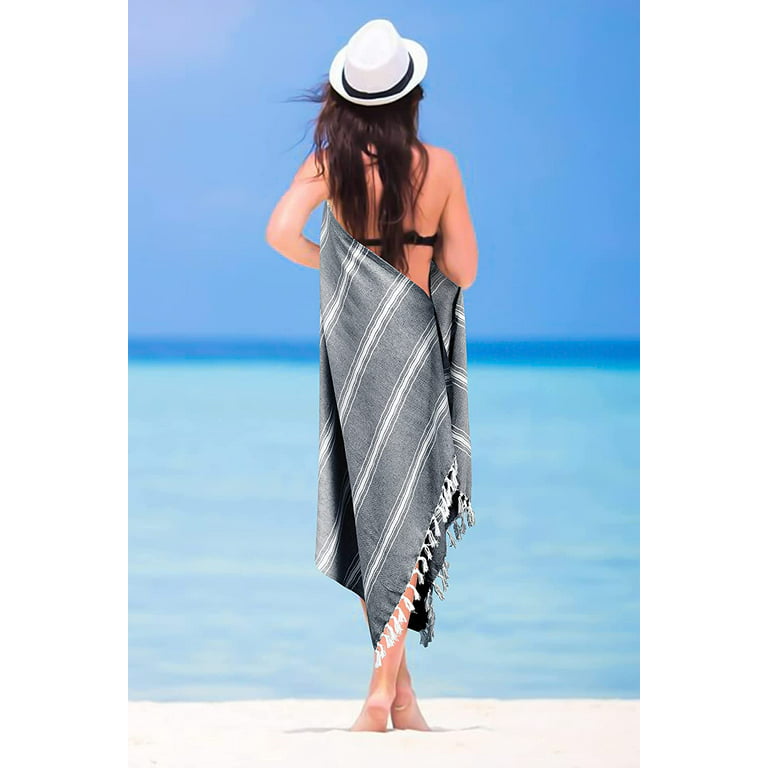 Belizzi Home Peshtemal Turkish Towel 100% Cotton Chevron Beach Towels Oversized 36x71 Set of 2, Beach Towels for Adults, Soft Durable Absorbent