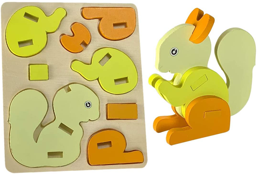 Set of 4 Peacock Squirrel eBook for Toddlers Kids Preschoolers 4 5 6 7 Years Old Duck 3D Wooden Animal Jigsaw Puzzles STEM Montessori Educational Toys Seal