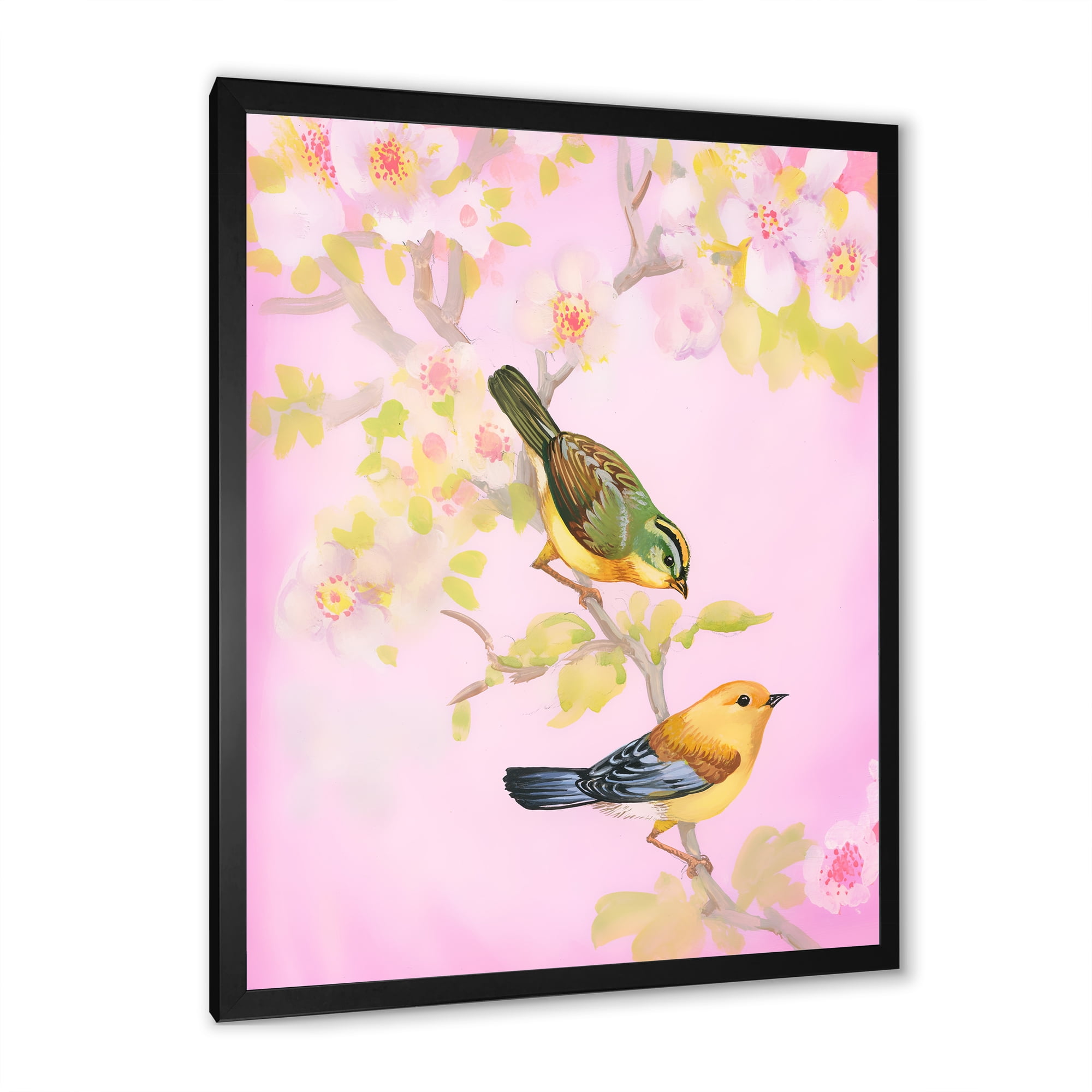 Designart 'Beautiful Bright Birds Sitting On Branch' Traditional Framed Art Print