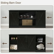 Farmhouse Coffee Bar Cabinet with Storage, 58’’Buffet Sideboard Cabinet with Sliding Barn Doors and 2 Adjustment Shelves, Kitchen Sideboard Cabinet for Dining Living Room