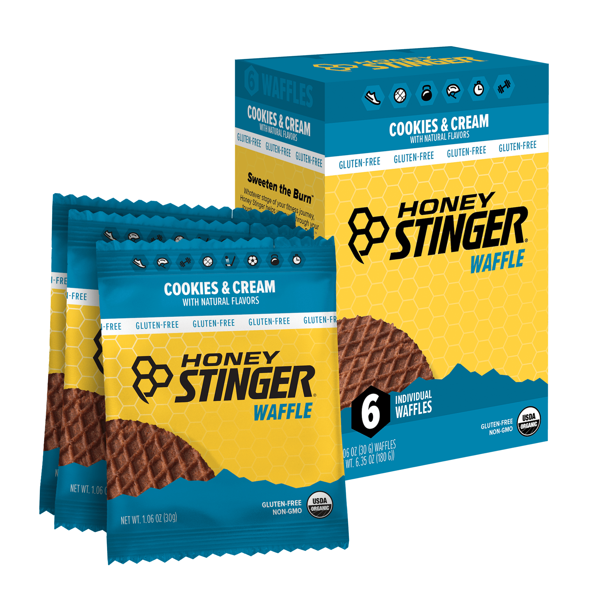 Honey Stinger Gluten Free Snack Waffle, Cookies and Cream, 6 Ct