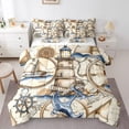 thumbnail image 1 of Lighthouse 7 Piece Comforter Set Full Bed in a Bag,Vintage Ocean World Map Boat Anchor Bedding Sets Nautical Rope Knot Retro Steering Wheel Compass Sheet Set with Comforter, 1 of 5