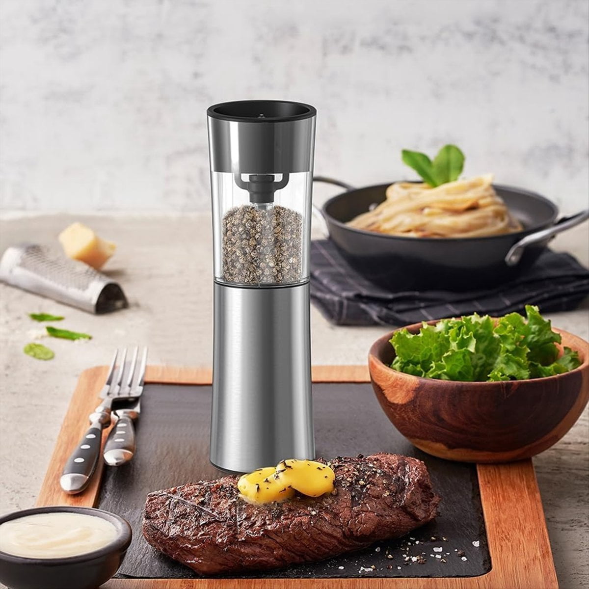 Electric Salt and Pepper Grinder Set Rechargeable Automatic Grinder with Charging Base LED Light, Adjustable Coarseness