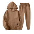 thumbnail image 3 of GrmtClth Mens Workout Tracksuit 2 Piece Sets Solid Plain Front Pocket Hoodie Baggy Ankle Cuff Sweatpants Soft Comfortable All Purpose Street Wear Set Coffee M, 3 of 5