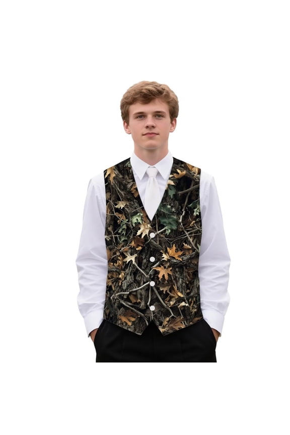 Camo Hunting Oak Mens Suit Vest Business Formal Dress Vests for Men Casual Wedding Tuxedo Party Waistcoat Size 3XL