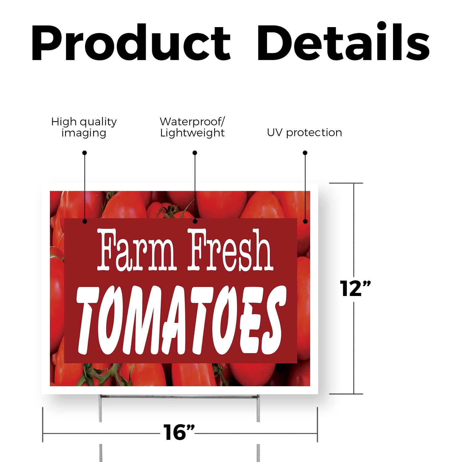 Farm Fresh Tomatoes Yard Sign 12 Inch x 16 Inch Single Sided Weatherproof Heavy-Duty Plastic with Stake | Juicy Vegetables, Local Produce, Healthy Choices | Made in USA
