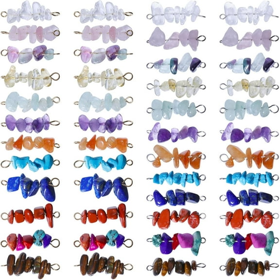 48Pcs 24 Styles Mixed Gemstone Chip Connector Charms with Stainless Steel Double Loops Stone Dangle Pendants Link DIY Craft