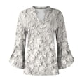 thumbnail image 3 of Women's Long Sleeve T-shirt 3/4 Length Sleeve Womens Tops V Neck Spring Shirts 2025 Petal Bell Sleeve Plus Size Boho Ethnic Style Tee Shirts,Beige Women's Long sleeve T-shirt S, 3 of 6