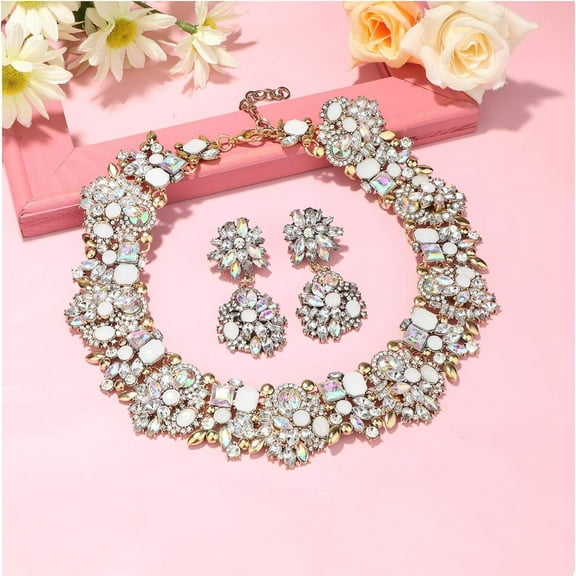 Bib Statement Necklace for Women Chunky Choker Necklace and Earrings Set Costume Jewelry