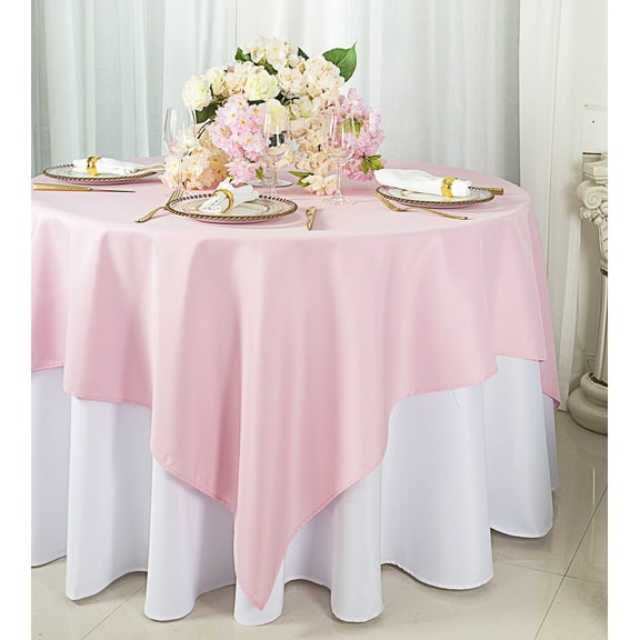 Wedding Linens Inc. 72" x 72" Square Polyester Table Overlays Toppers - Pink
