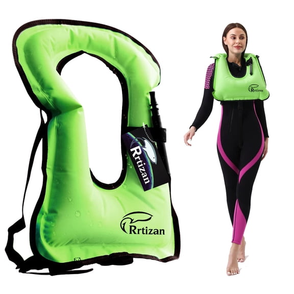 Rrtizan Snorkel Vest, Adults Portable Inflatable Swim Vest Jackets for Snorkeling Swimming Diving Safety