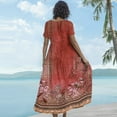 thumbnail image 4 of WTOBBY Women Casual Loose Bohemian Floral Dress Short Sleeve Long Maxi Summer Beach Swing Dress, Flowy for Vacation and Boho Chic,Red L, 4 of 5
