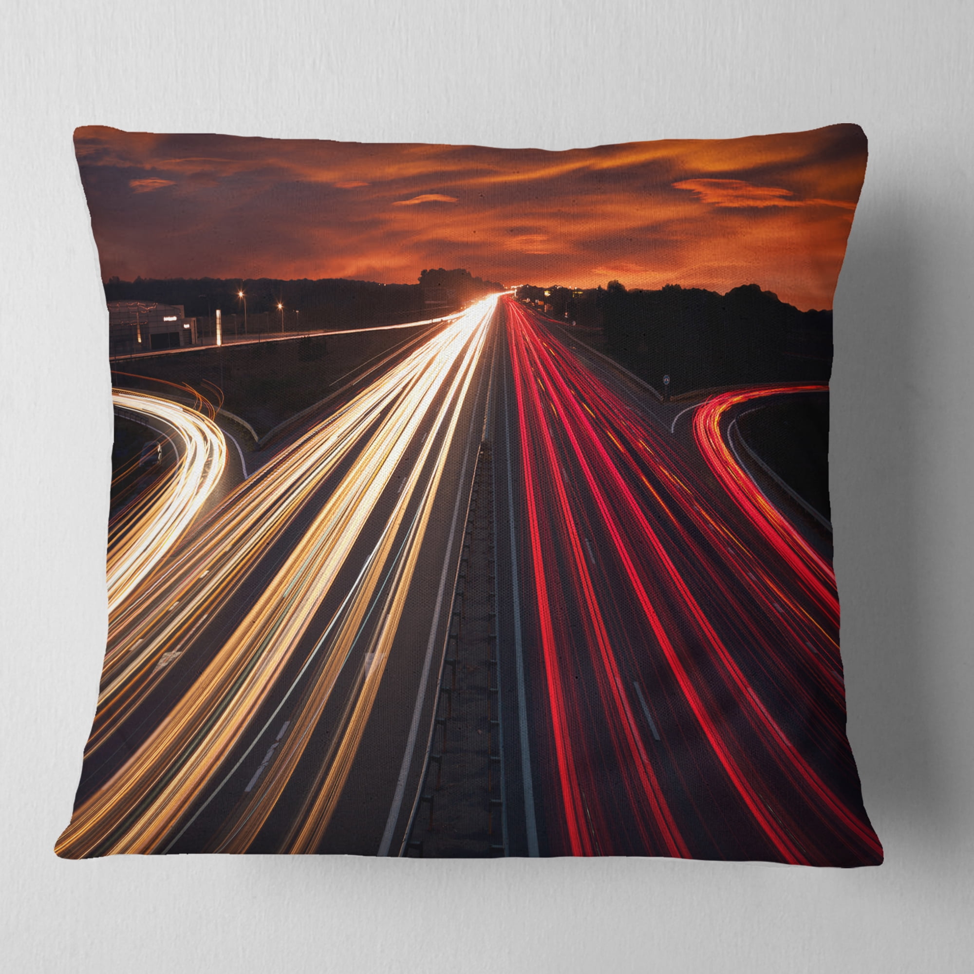 Designart Speed Traffic Trails - Cityscape Digital Throw Pillow - 16x16