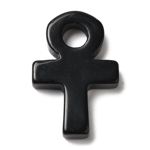 10 pc Natural Obsidian Pendants Ankh Cross Charms 29.5~30x20x5~5.5mm Hole: 5mm