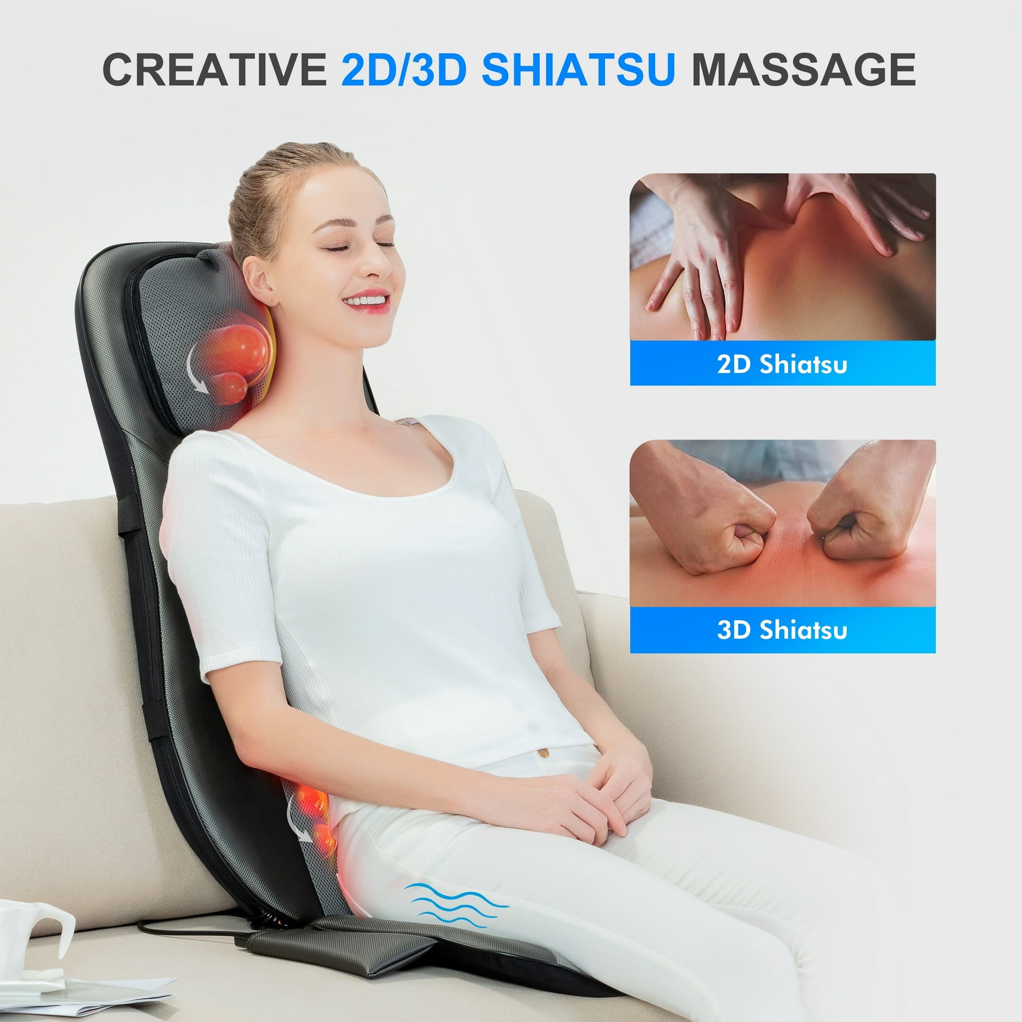 Snailax Shiatsu Back Massager with heat, Adjustable Height Seat Cushion Massager for Back Neck, Gift