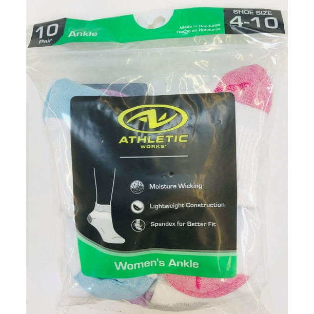 Athletic Works Women's FlatKnit Ankle Socks, 10 Pairs