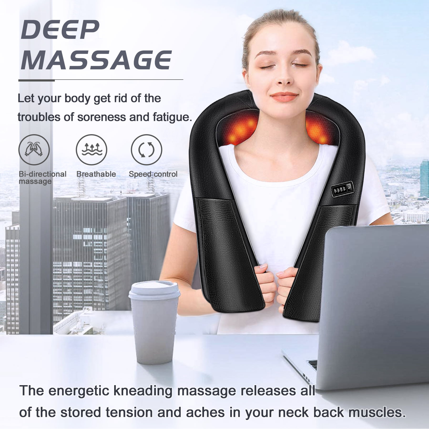 BILITOK Shiatsu Neck and Back Massager with Heat, Father's Day Gift,  Electric Deep Tissue Kneading Massage Pillow for Shoulder, Back and Neck,  Muscle Pain Relief, Use at Home Car Office - Coupon