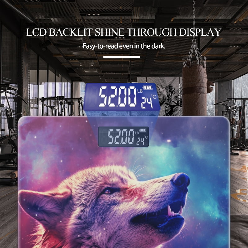 High Precision Body Weight Scale Smart Bathroom Scales with Large LCD Display(400lbs),Decorative for Bedroom-Wolf Howling In The Galaxy With Space Background