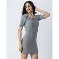 thumbnail image 3 of Moomaya Solid Tie Up Midi Dress For Women, Short Sleeves Bodycon Dress, 3 of 9
