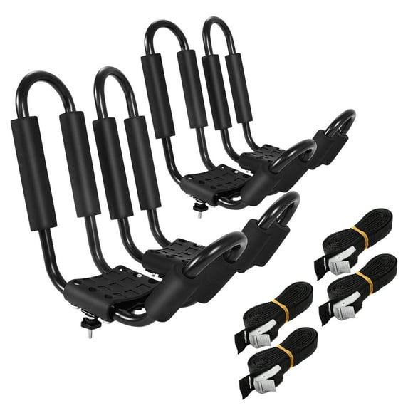 Gymax 2 Pairs J-bar Heavy Duty Kayak Roof Rack Universal Rack Carrier w/ 4 Straps