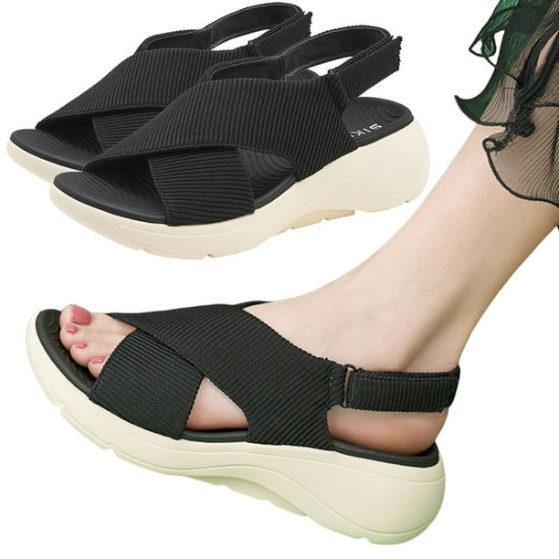 Likrtyny Sandalias Plataforma Cuña para Mujer Sandalias Planas Casuales para La Playa Verano (Negro 39)