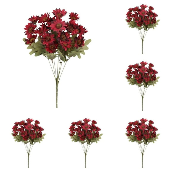 Adapan 5PC Artificial Mums Flowers,Outdoor Fake Fall Sunset Mums, UV Resistant No Fade, Windproof Faux Flowers for Garden, Porch & Home Decor (Red),Redx5