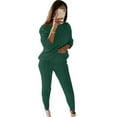 thumbnail image 5 of Idoravan Women's 2-Piece Pajama Sets,Womens Solid Color Off Shoulder Long Sleeve Cable Knitted Warm Two-Piece Long Pants Sweater Suit Set Green XXXXL, 5 of 9