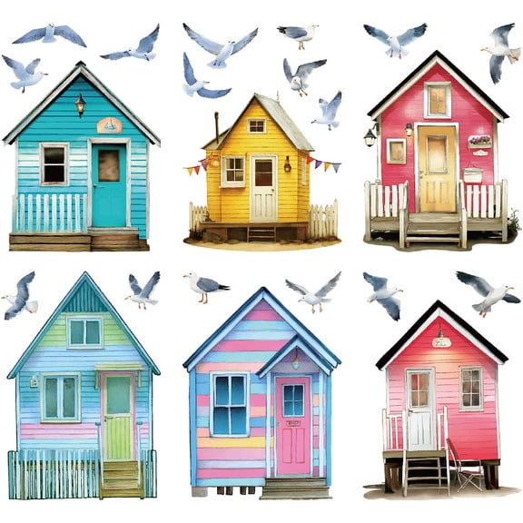 8 Sheets House Wall Stickers Bird Window Stickers PVC Waterproof Self Adhesive Wall Decals Removable for Window Decor Clings Stairway Gift