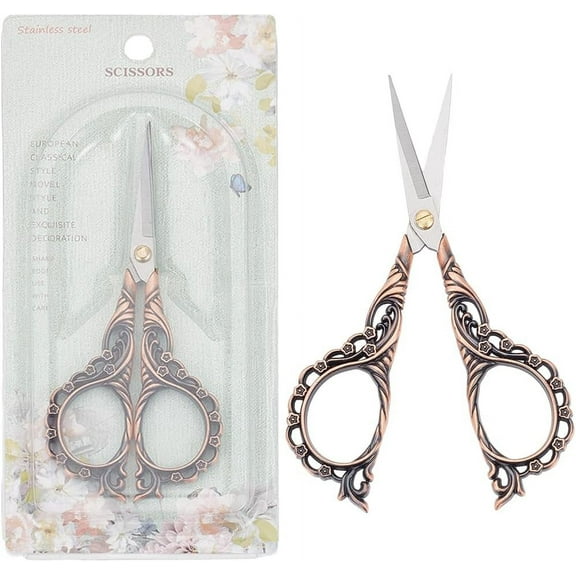 4.5 Inch Bronze Tip Scissors Stainless Steel Embroidery Scissors Flower Detail Shears Sewing Scissors for Cutting Fabric Craft Knitting Threading Needlework Artwork Diy Tools