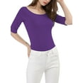 thumbnail image 6 of INSPIRE CHIC Women's Boat Neck Tops Half Sleeves Fitted Layering Soft T-Shirt XS Purple, 6 of 9