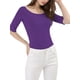 thumbnail image 5 of Camisetas de media manga ajustadas de cuello barco para mujeres INSPIRE CHIC, color púrpura, 5 of 8
