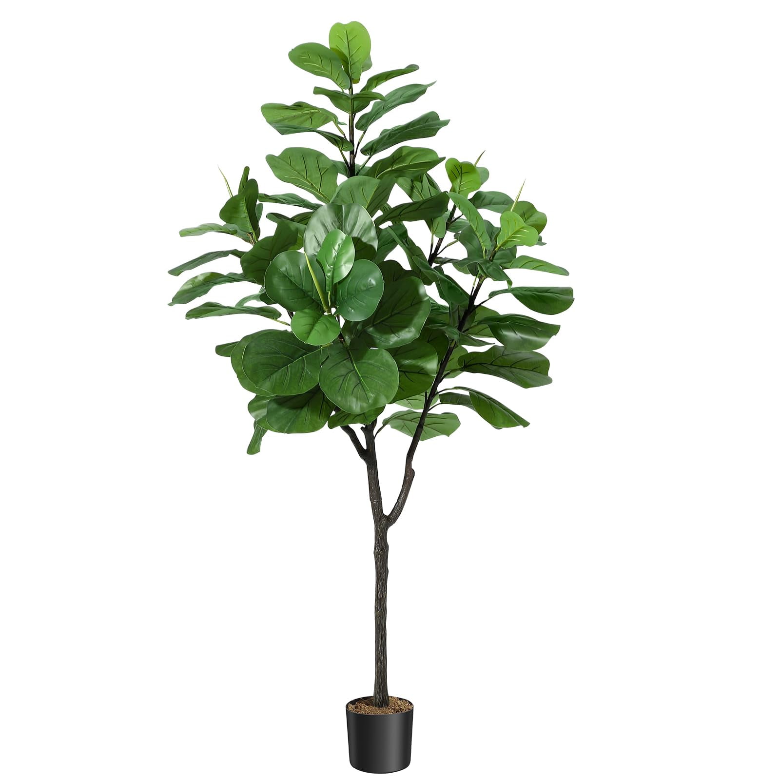 QinaQin Artificial Fiddle-Leaf Fig, 6-Foot Modern Potted Simulated Fiddle-Leaf Fig with Dried Moss, Suitable for Living Rooms, Offices Or Porches