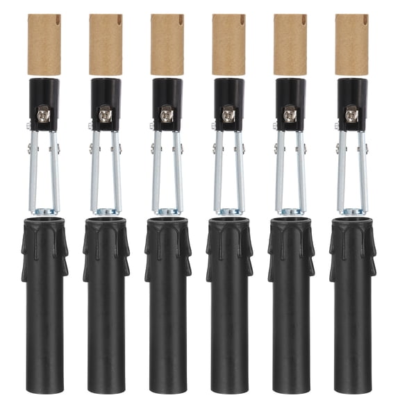 Uxcell E12 Length Adjustable Candle Bulb Socket, 6 Set Candelabra Base Bulb Holder with 4" Black Plastic Candle Cover Sleeves Cardboard Insulator, Black